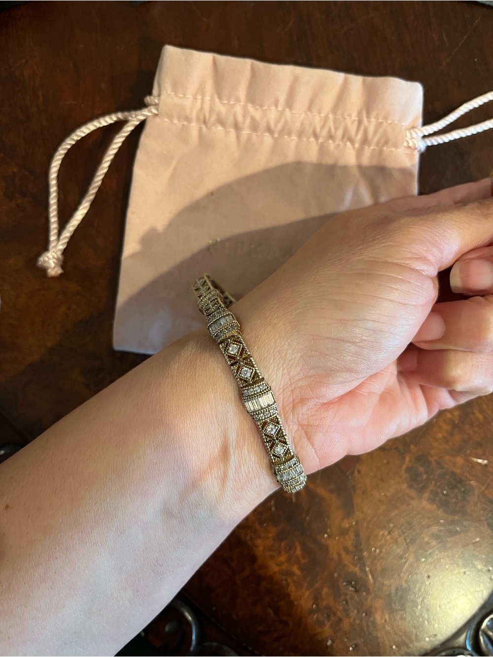 Judith Ripka Gold Clear CZ Deco Estate Style Bracelet with dust bag